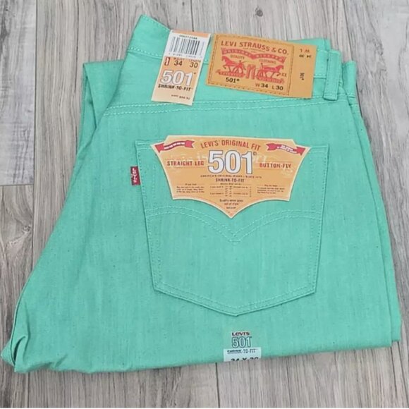 Levi's Original Shrink To Fit 501 Straight Leg Button Fly Green Jeans 34x30 - Picture 1 of 6